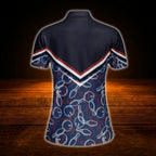Women's Custom Name Navy Blue Bowling Polo Shirt, Custom Bowling Shirt For Ladies