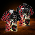 Custom Team Grunge Red Black Bowling Hawaiian Shirt For Men, Custom Bowling Team Shirt