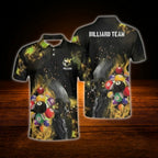 Skull Flaming Custom Mens Billiard Polo Shirt, Custom Skull Billiard Team Shirt