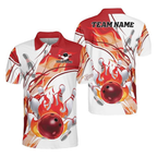 Custom Red Flame Bowling Polo Shirt For Men, Custom Flame Bowling Team Shirt BZ0006