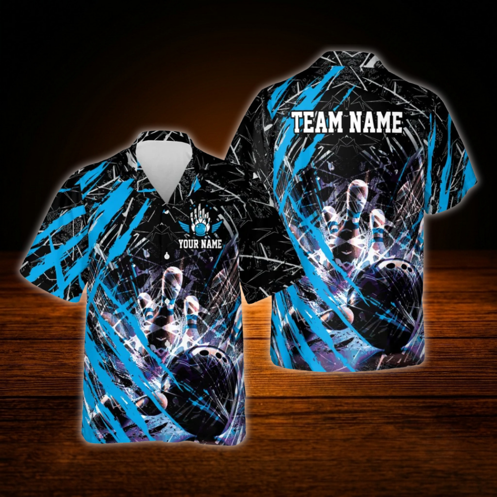 Custom Team Grunge Red Black Bowling Hawaiian Shirt For Men, Custom Bowling Team Shirt