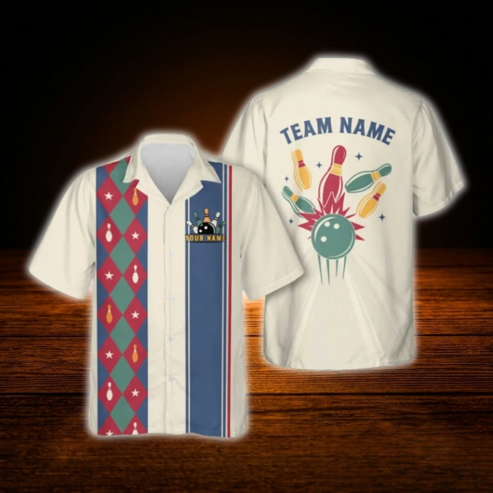 Custom Mint Argyle Bowling Hawaiian Shirt Men Women, Custom Retro Bowling Shirt Team