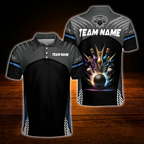 Custom Team Black Polo Bowling Men's Shirts, Custom Team Bowling Shirts