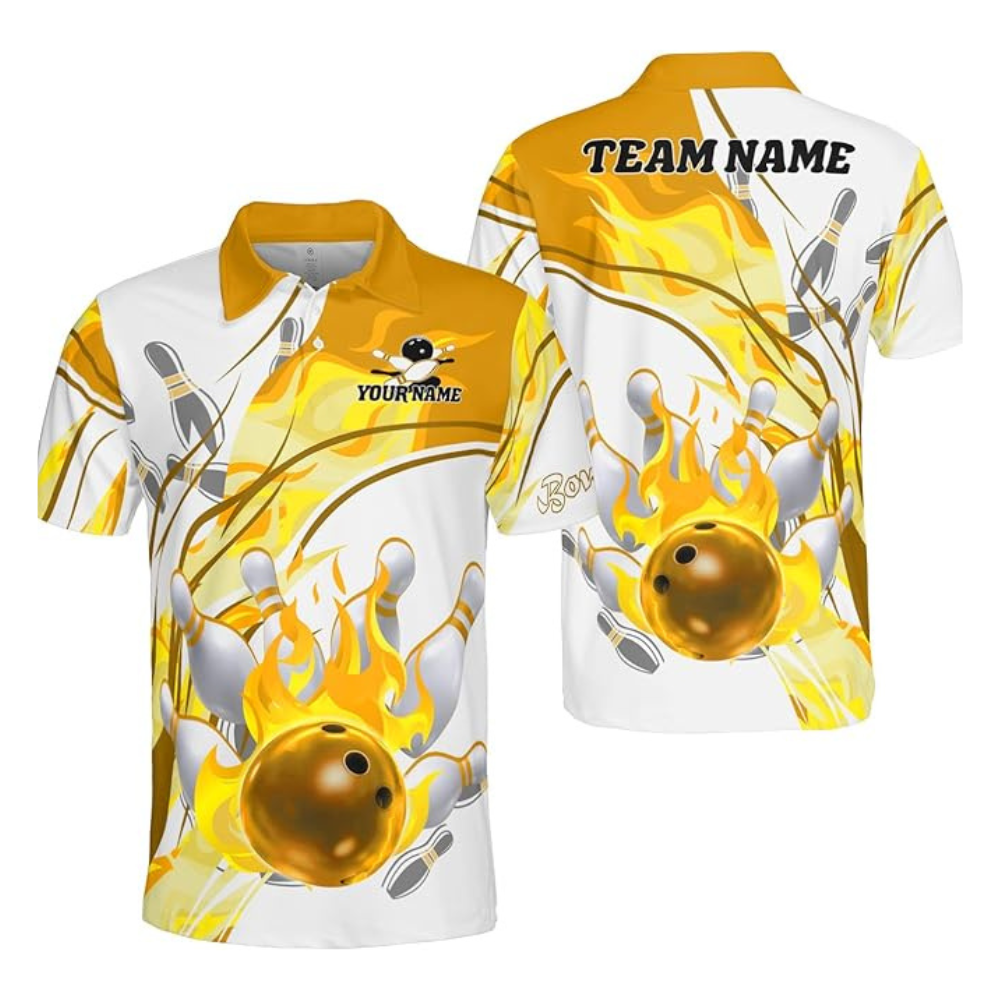Custom Red Flame Bowling Polo Shirt For Men, Custom Flame Bowling Team Shirt BZ0006