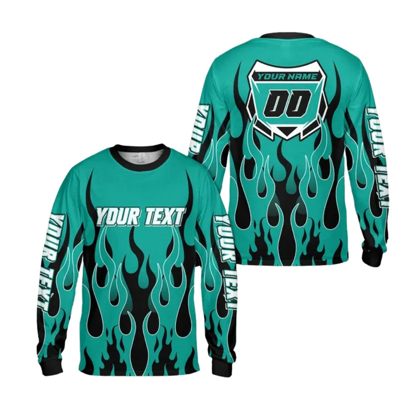 Custom Red Flame Dirt Bike Long Sleeve Jersey Shirt For Men, Custom Flame Dirt Bike Shirts ME0010