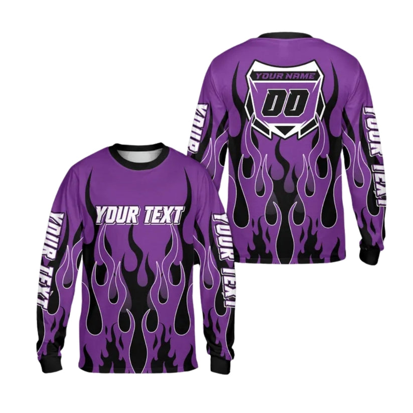 Custom Red Flame Dirt Bike Long Sleeve Jersey Shirt For Men, Custom Flame Dirt Bike Shirts ME0010