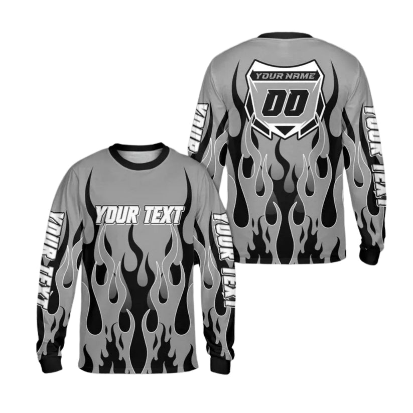 Custom Red Flame Dirt Bike Long Sleeve Jersey Shirt For Men, Custom Flame Dirt Bike Shirts ME0010