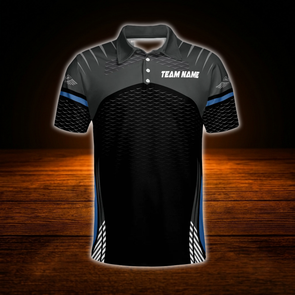 Custom Team Black Polo Bowling Men's Shirts, Custom Team Bowling Shirts
