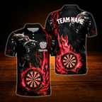 Custom Wolf Blue Flame Dart Polo Shirt For Men, Personalized Wolf Dart Team Shirts