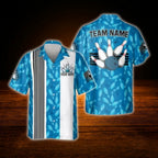 Custom Blue White Bowling Hawaiian Shirt, Custom Retro Bowling Shirt For Team