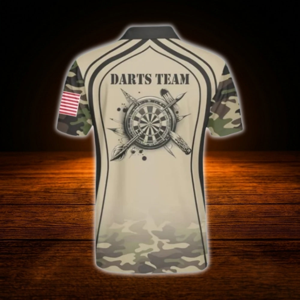 Custom Camo Brown Darts Polo Shirt Men, Custom Camo Dart Team Shirt