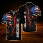 American Flag Skull Custom Mens Bowling Jersey, Custom Skull Bowling Team Shirt