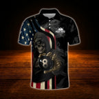 Custom Skeleton American Flag Billiard Polo Shirt, Custom Skull Billiard Team Shirt