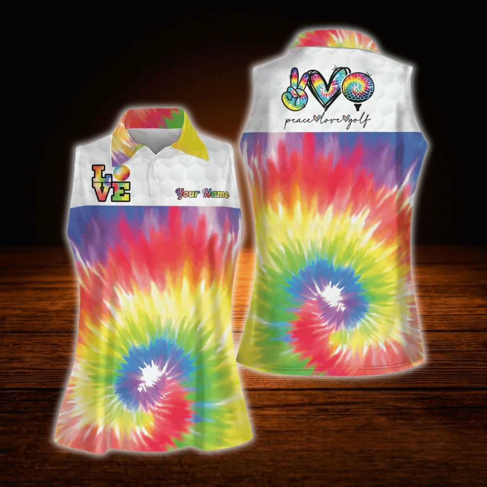Custom Colorful Tie Dye Women's Golf Sleeveless Shirts, Custom Tie Dye Golf Shirts For Ladies