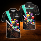 Custom Team Black Green Billiard Polo Shirt, Men's Custom Billiard Shirts