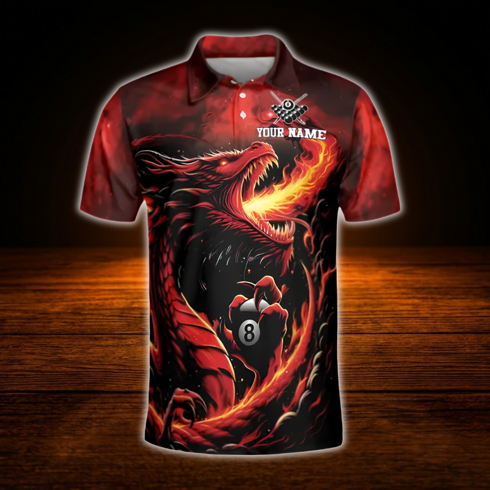 Custom Dragon Fire Billiard Men Polo Shirt, Custom Team Dragon Billiard Shirt