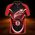 Custom 8 Ball Red Black Billiard Polo Shirt Men, Custom Team Billiard Shirt