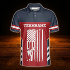 Skull USA Flag Custom Red Navy Billiard Mens Polo Shirt, Custom Skull Billiard Team Shirt