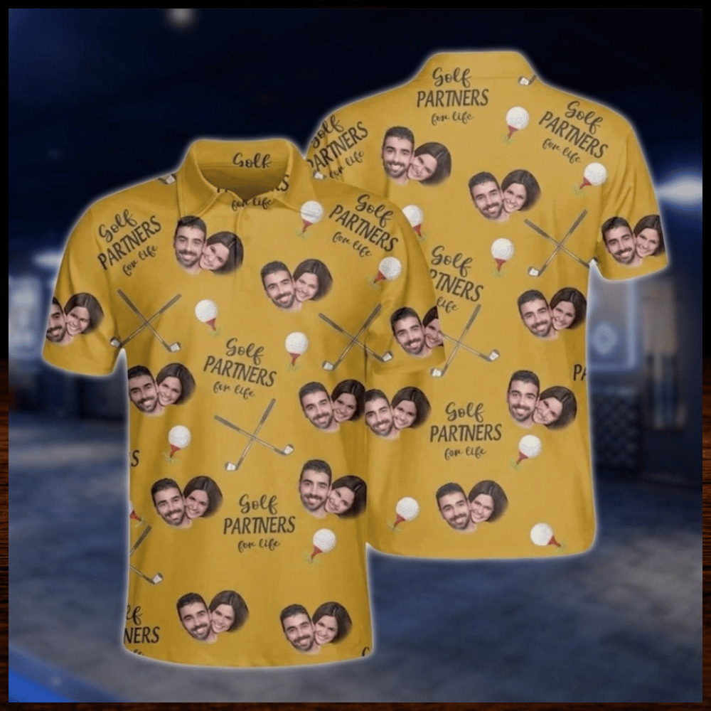 Golf Partners For Life Custom Face Matching Golf Polo Shirt For Men And Women, Custom Photo Couples Golf Shirts