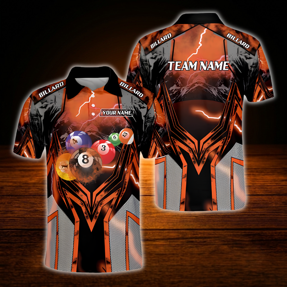 Custom Red Thunder Billiard Polo Shirt For Men, Custom Thunder Billiard Team Shirt