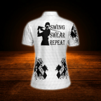 Swing Swear Repeat Black And White Skeleton Golf Polo Shirt For Women, Funny Skull Ladies Golf Shirt