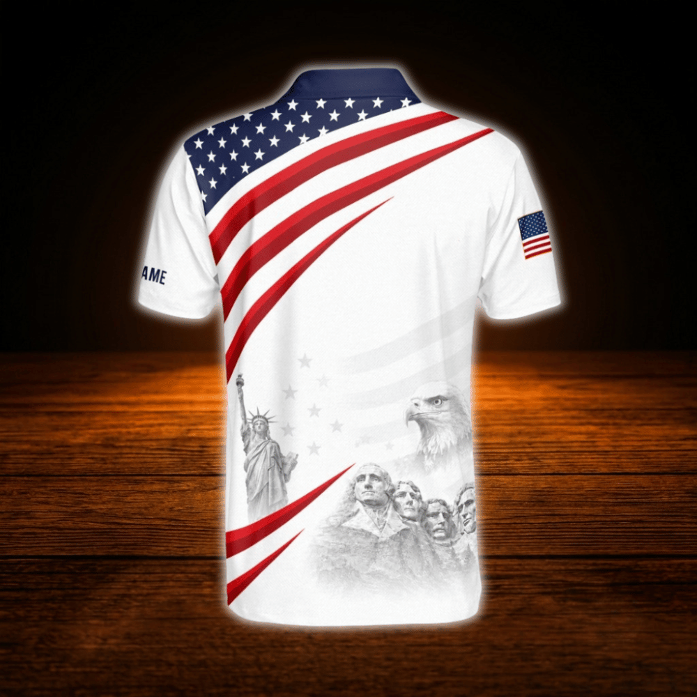 USA Flag Red White Blue Custom Name Golf Polo Shirt Mens, Custom Patriotic Golf Shirt