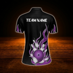 Custom Flame Purple Women Bowling Polo Shirts, Custom Flame Bowling Team Shirts Ladies