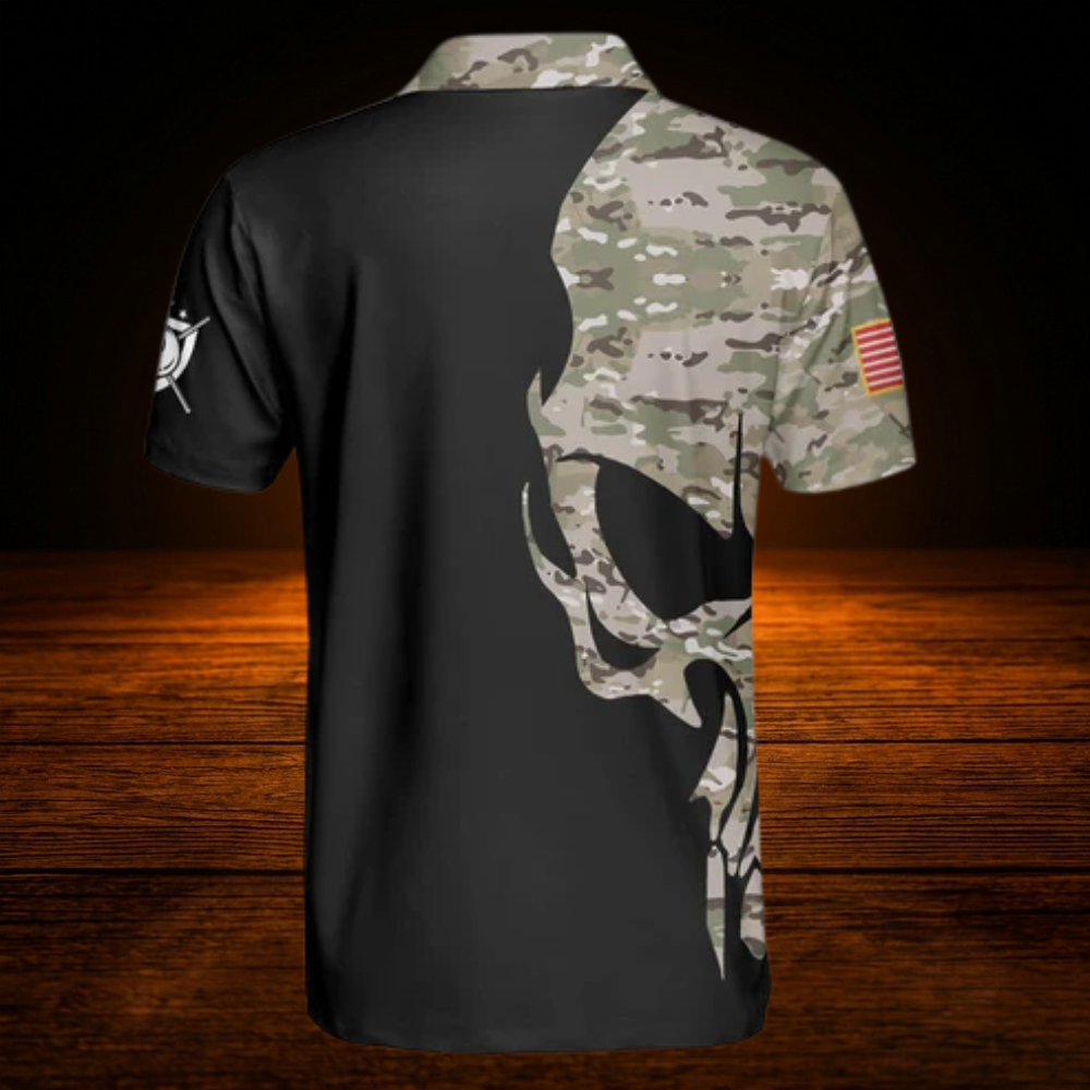 Custom Skull Camo Billiard Polo Shirt Men, Custom Skull Billiard Shirt