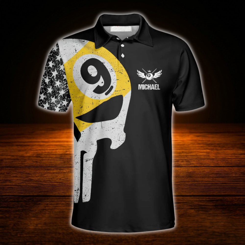 Custom 9 Ball Skull Billiard Polo Shirt Men, Custom Skull Team Billiard Shirt