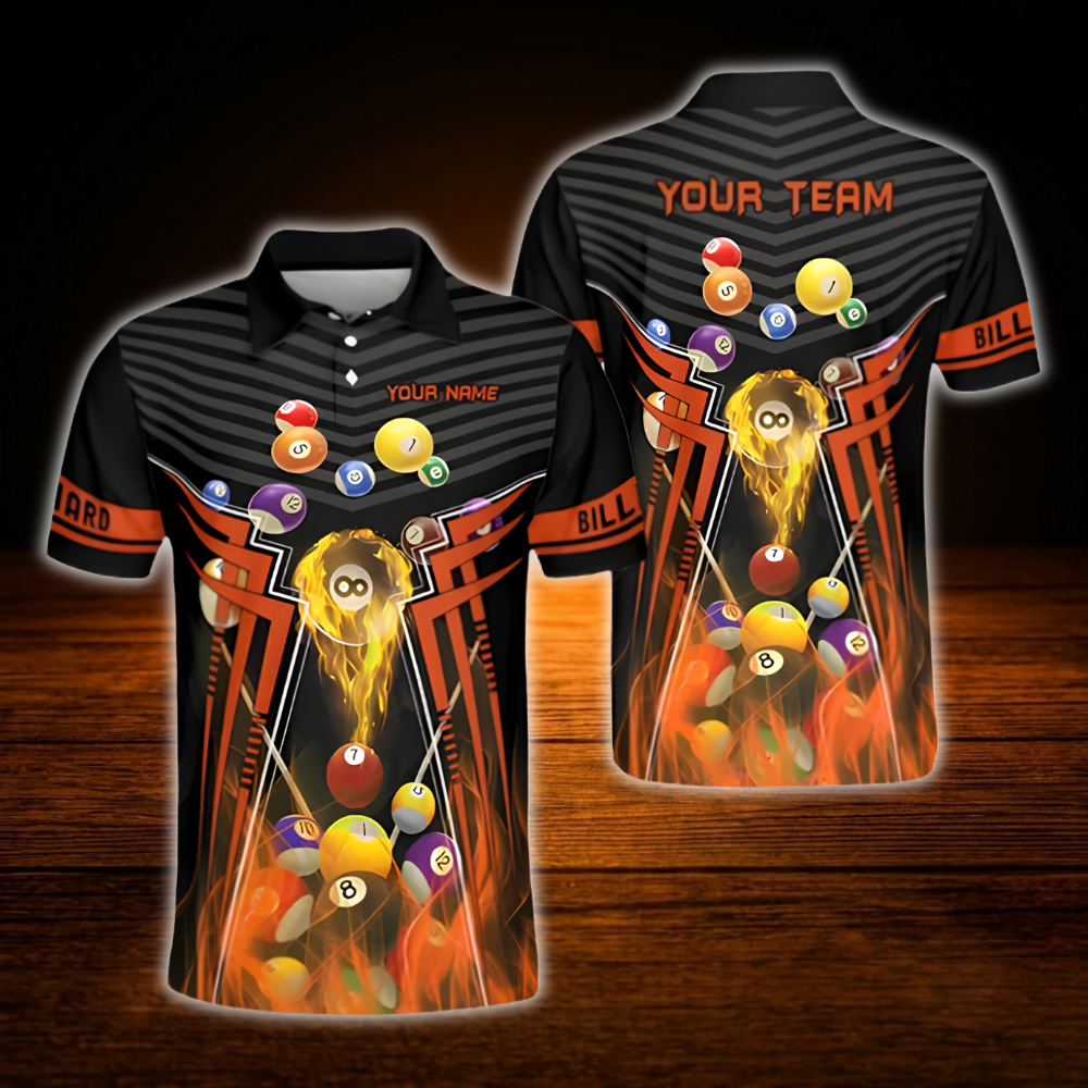 Custom Team Black And Red Billiard Polo Shirt For Men, Custom Billiard Shirts