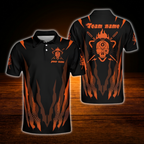 Custom Skull Red Striped Billiard Men Polo Shirt, Custom Skull Billiard Team Shirt