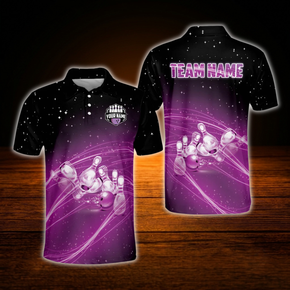 Team Custom Blue And Black Bowling Polo Shirts For Men, Custom Bowling Team Shirts