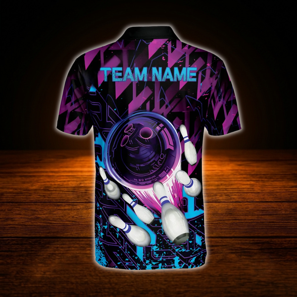 Custom Team Purple Bowling Polo Shirts Mens, Custom Bowling Team Shirts