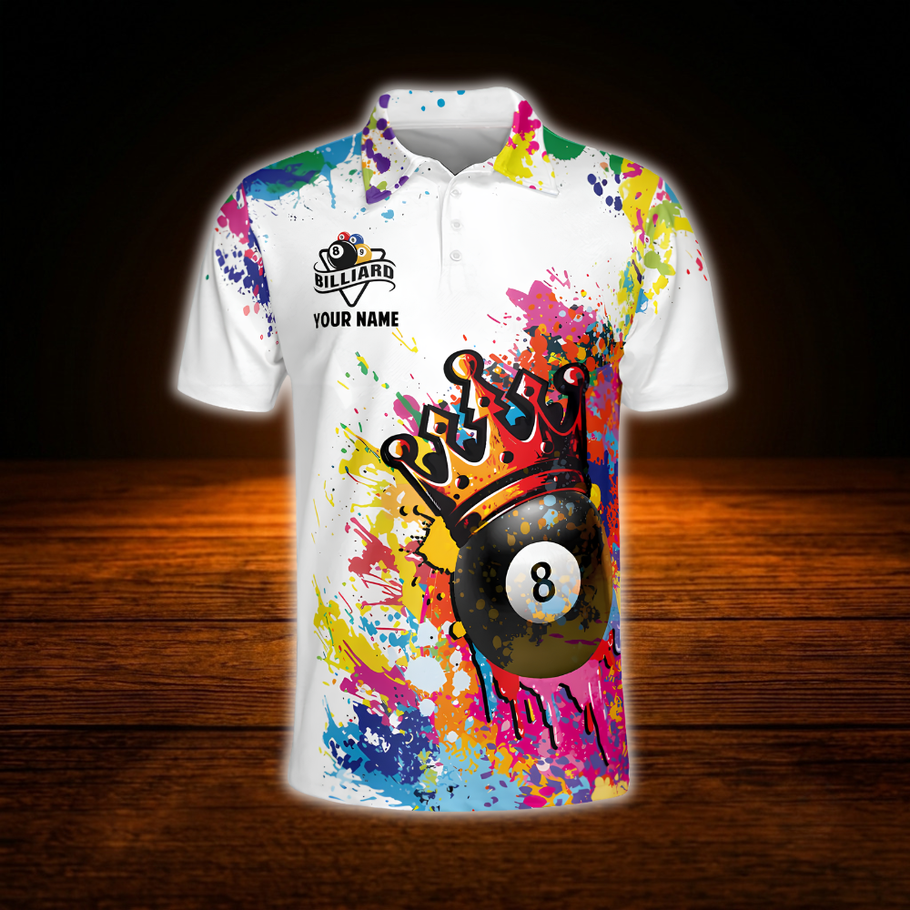 Aim Shoot Sweat Repeat Custom Colorful 8 Ball Men's Billiard Polo Shirt, Custom Funny Billiard Shirt Team