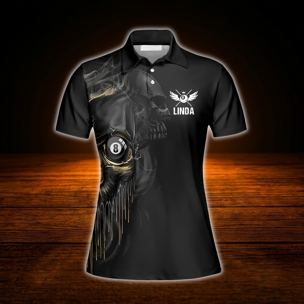 I Play Pool Like A Girl Try To Keep Up Custom Womens Skull Billiard Polo Shirt, Custom Funny Billiard Shirt Ladies