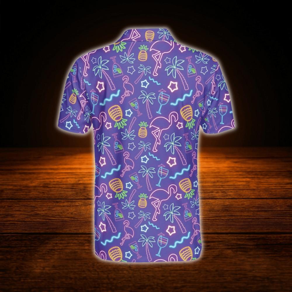 Neon Purple Flamingo Tropical Golf Polo Shirts For Men, Flamingo Golf Shirts