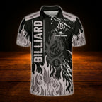 Custom 8 Ball Fire Billiard Men Polo Shirt Orange Black, Custom Flame Billiard Shirt For Team