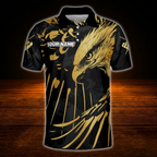 Custom Eagle Gold Black Billiard Polo Shirt Men, Custom Eagle Team Billiard Shirt