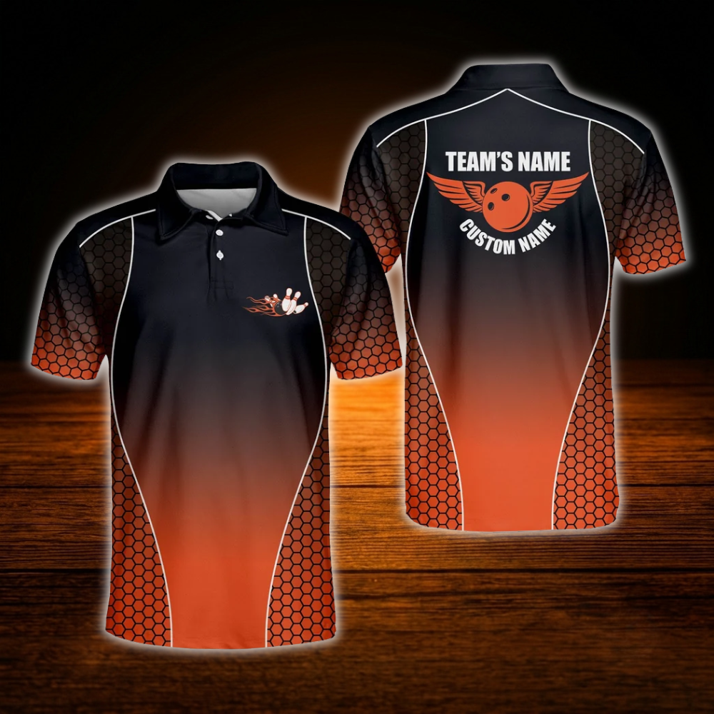 Custom Team Black Blue Bowling Polo Shirts For Men, Custom Team Bowling Shirts