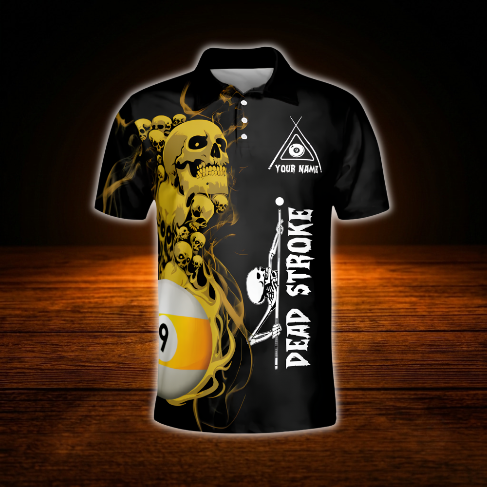 Custom Skeleton 9 Ball Billiard Men Polo Shirt, Custom Skull Billiard Team Shirt