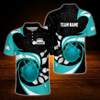 Custom Blue Flame Mens Bowling Polo Shirts, Custom Flame Bowling Team Shirts