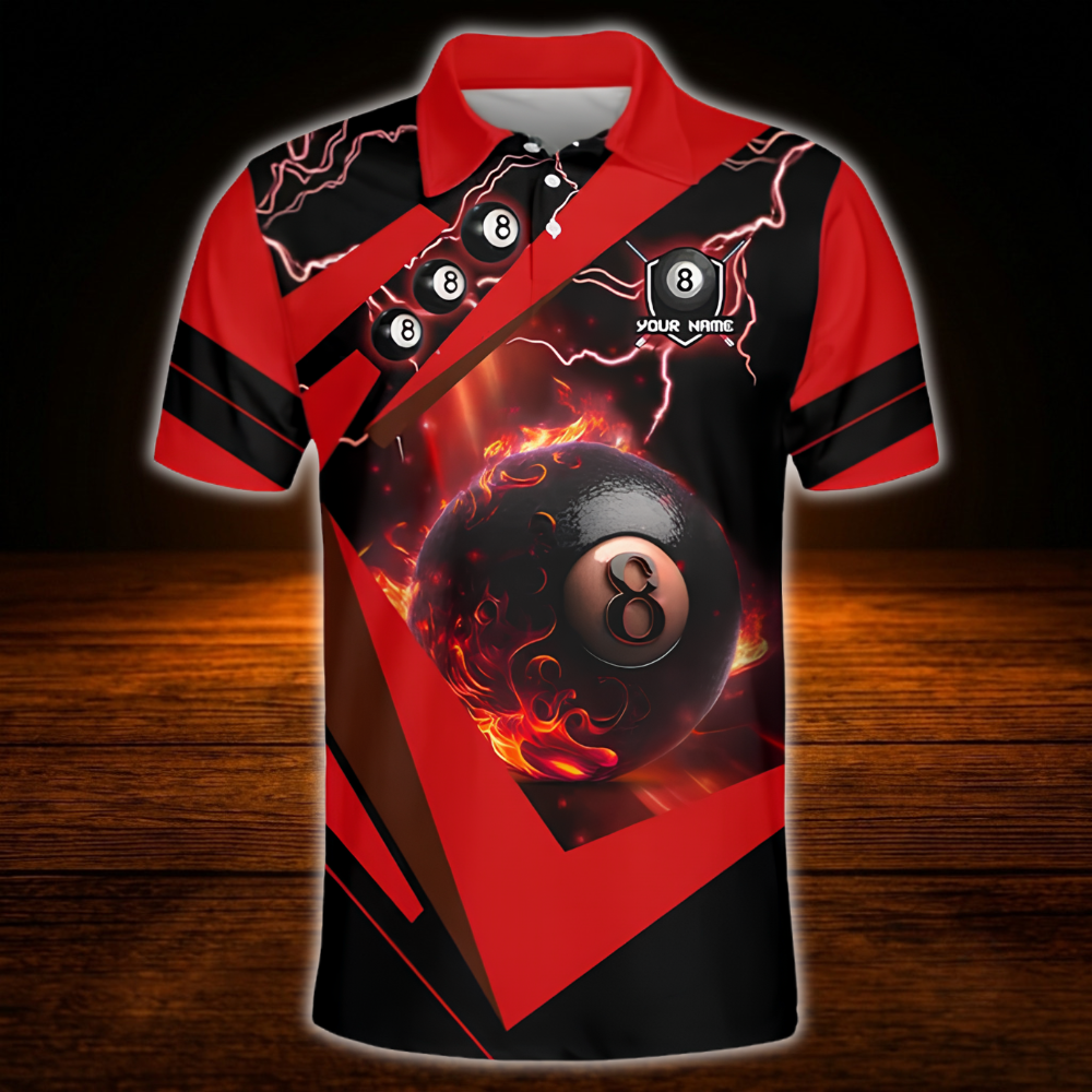 Custom 8 Ball Blue Thunder Billiard Polo Shirt Men, Custom 8 Ball Billiard Team Shirt