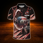 Custom USA Flag Thunder Men's Billiard Polo Shirt, Custom Patriotic Billiard Team Shirt