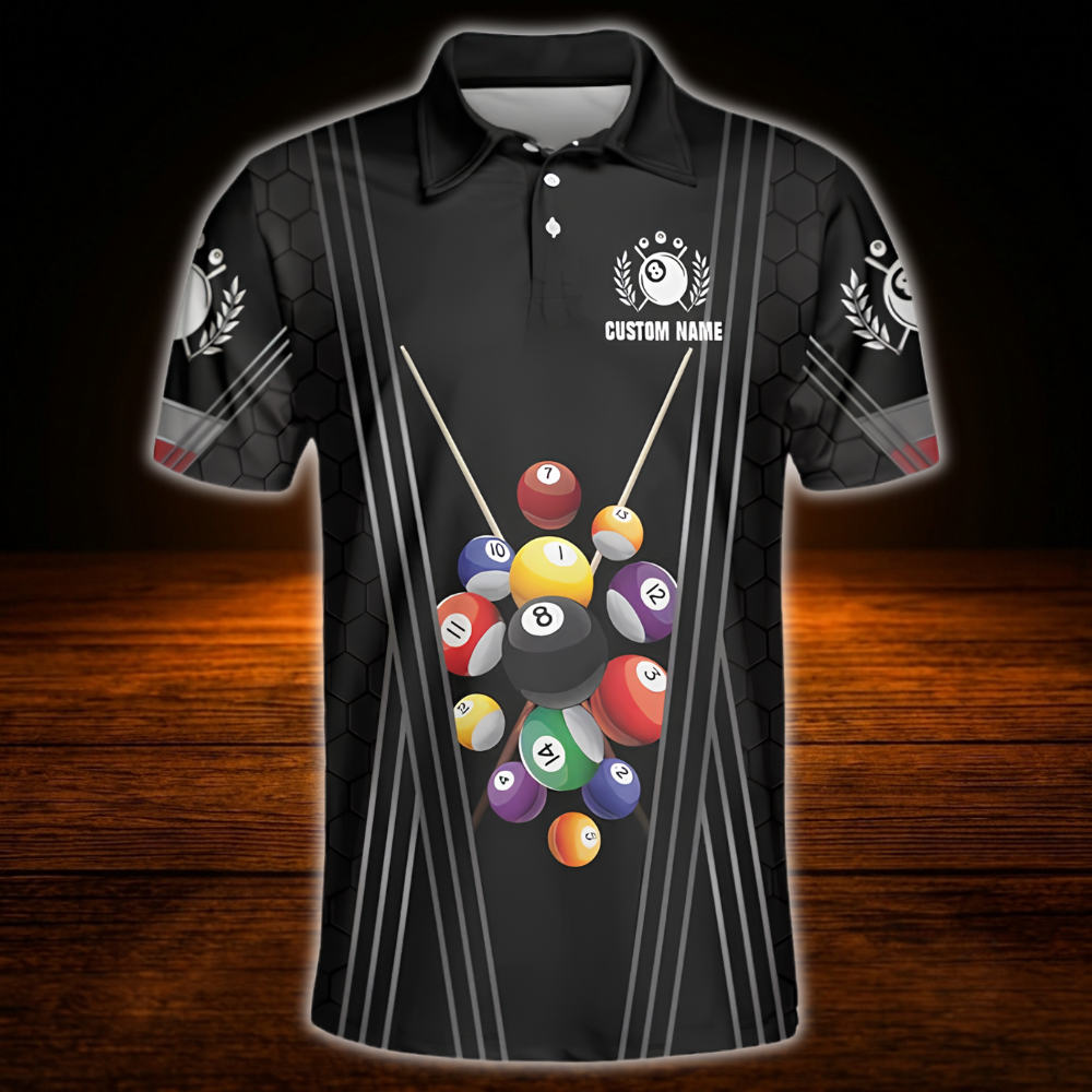 Custom Team Black Billiard Mens Polo Shirt, Custom Billiard Team Shirt