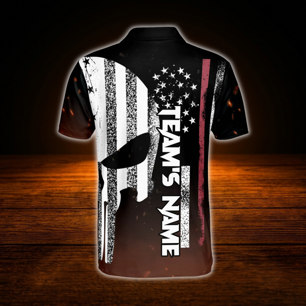Custom Skull American Flag Bowling Polo Shirts For Men, Custom Skull Bowling Team Shirts