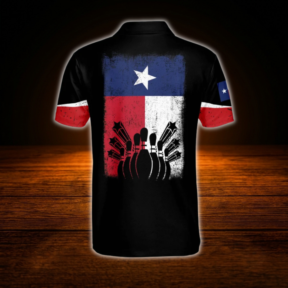 Custom Texas Flag Bowling Polo Shirts For Men, Custom Texas Bowling Shirts