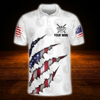 Custom USA Flag White Grunge Men's Billiard Polo Shirt, Custom Patriotic Billiard Team Shirt