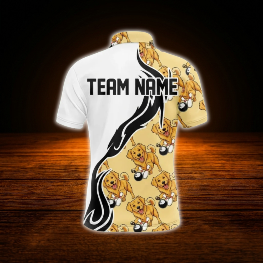Custom Golden Retriever Mens Bowling Polo Shirts, Custom Dog Bowling Team Shirts