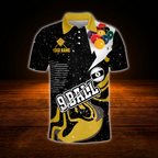 Custom 9 Ball Men's Yellow Black Billiard Polo Shirt, Custom 9 Ball Pool Team Shirt