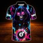 Custom Skeleton Colorful 8 Ball Billiard Polo Shirt For Men, Custom Skull Billiard Shirt Team